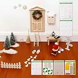 CNMTCCO Wichteltür Set, Wichteltür Set Zubehör Weihnachten, Deko Holz Miniatur mit Wichtelbriefe, Umzugskartons, Baustelle, Schilder und vielen weiterem Zubehör, DIY-Dekoration für Weihnachten
