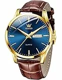 OLEVS Herrenuhren Blau Braune Lederarmband Quarz Uhr Männer mit Wochentag Datum Wasserdicht Leuchtende Klassische Elegantes Armbanduhr Geschenk
