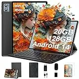 SUAAT 2025 Tablet 10 Zoll Android 14 Widevine L1 20GB RAM+128GB ROM(TF 1TB), Octa-Core,WLAN 6,GMS, 6000mAh, BT 5.0, 1280 * 800, 8MP+5MP, Tablet mit Tastatur und Maus,Schwarz