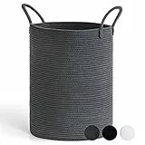 TIMEYARD Wäschekorb, Laundry Basket, Korb Geflochten Groß, Aufbewahrungskorb Kinderzimmer Baumwolle mit Griffen Handtuchkorb für Badezimmer Wohnzimmer, Korb für Baby Spielzeug, 38x50cm, Grau