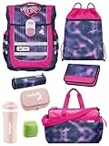 Familando - McNeill Ergo Complete Schulranzen Set - 9-teilig mit Sporttasche - Pearl mit Herz Schloss - Ergonomisch & 3-Fach verstellbar - 1150g leicht mit 20L Volumen & Reflektoren - ab 1. Klasse