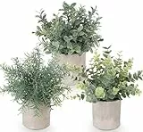 3 Stück Kunstpflanze, Künstliche Pflanzen wie echt, Deko Pflanzen mit Topf, Kunstpflanze Klein, Rosmarin Buchsbaum Eukalyptus, Fake Plant für Wohnzimmer Büro Küche Badezimmer Schreibtisch