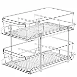 2-stöckiger transparenter Organizer mit Trennwänden für Schrank/Theke, vielseitig verwendbarer ausziehbarer Aufbewahrungsbehälter – Küche, Speisekammer, Medikamentenschrank, Aufbewahrungsbehälter –