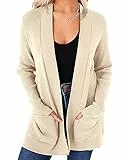 imesrun Damen Strickjacke mit offener Vorderseite, langärmelig, klassischer Strickpullover, Oberbekleidung mit Taschen, A_Apricot, XX-Large