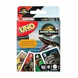 Mattel Games UNO Jurassic World: Die Wiedergeburt Kartenspiel für Kinder, Familien und Erwachsene, Kartenspiel mit Sonderregeln und vom Film inspirierten Bildern, JFT28