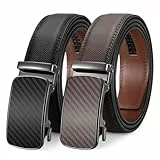 LEACOOLKEY 2 Stücke Gürtel Herren, Ledergürtel für Herren mit Ratsche Automatikschließe Verstellbar Business Anzug Männer Leder Gürtel Breit 35mm,Größe Angepasst Schwarz Braun 130 cm
