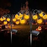 Qoosea Halloween Solarleuchten für Garten, 2 Stück Kürbis SolarLichter Wasserdichte LED Solarlampe für Außen Deko, Gartenleuchten Halloween Dekoration Party für Terrasse Gehweg Hof Rasen Friedhof
