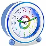 Edillas Wecker Kinder Jungen Mädchen, Fußball Wecker Analog Ohne Ticken mit Licht Schlummerfunktion für Kinder Schlafzimmer Nachttisch Tisch Aufwachenuhr (Azurblau)