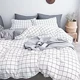Michorinee Bettwäsche Kariert 135x200 Schwarz Weiß Microfaser Wendebettwäsche Grau Weiß Karomuster Bettbezug mit Reißverschluss 2 Teilig - 135 x 200 cm + 80 x 80 cm