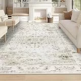 Homcomodar Teppich Wohnzimmer 160x230cm Teppich Beige Waschbarer Boho Teppiche Schlafzimmer Kurzflor Teppiche Vintage für Wohnzimmer Kinderzimmer
