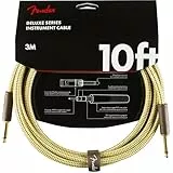 Fender Deluxe Series Instrumentenkabel, 3m Gitarrenkabel Gerade,Gerade, Tweed Design, 24K Vergoldete Stecker, Geflochtene Abschirmung, Hochwertig & Langlebig
