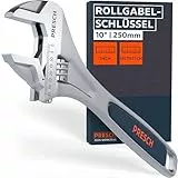 PRESCH Rollgabelschlüssel 250mm - Lasergravierte Skala 35mm (metrisch & inch) - Hochpräzise gefräst für besten Halt - Robuster, verstellbarer Schraubenschlüssel - Hochwertiges Engländer Werkzeug