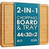 LARHN 2-in-1 Schneidebrett Holz und Serviertablett aus Bamboo - Groß - 44 x 30 x 2 cm - Die Perfekte Holzbrett Küche zum Hacken und Servieren