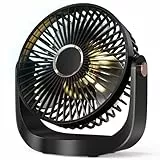 LEBKOVL USB Tragbarer Tischventilator Ventilator mit Nachtlicht, 360° Einstellbar, 5 Geschwindigkeitsstufen, 3000mAh Akku, Ultra-Leise, Kompakt für Büro, Zuhause, Reise und Freien