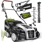 MASKO® Elektro 2in1 Vertikutierer Rasenlüfter 1800W 40cm Arbeitsbreite 55L Fangkorb mit Lüfterwalze Lüfter Moosentferner, 20 Stahlmesser, 5-stufige Arbeitstiefe einstellbar höhenverstellbarer Holm