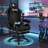 ALFORDSON Massage Gamer Stuhl, Computer Bürostuhl mit Fußstütze, 2-Punkt-Massage Stuhl 180kg Belastbarkeit, 90-150° Rückenlehne einstellbar Ergonomischer PC Stuhl, 360° drehbar, Schwarz