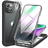 Miracase 360 Grad Hülle für iPhone 13/ iPhone 14 (6.1 Zoll), Ganzkörper Schutzhülle mit eingebauter Glas Displayschutzfolie, Stoßfeste Fullbody Handyhülle, Schwarz