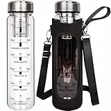 DEARRAY 1l Trinkflasche Glas mit Sieb to Go, 1000ml Teeflasche für Losen Tee, 1 Liter Flasche mit Filter für Cold Brew Kaffee, Bpa Frei Glasflasche