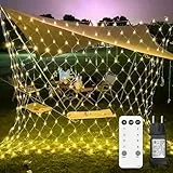 Artrastar Lichternetz Außen 2x2m 144 LED Lichterkette Außen Netz mit Stecker IP44 Wasserdicht 8 Modi Timer für Weihnachtsbeleuchtung Innen Büsche Garten Zimmer Balkon Wand Warmweiß