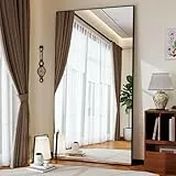 Koonmi 89x198 cm Große Standspiegel, robust Ganzkörperspiegel mit minimalistische schmaler Aluminiumrahmen, modern großer Wandspiegel stehend oder hängend für Wohnzimmer und Schlafzimmer, Schwarz