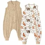 Unnivoll Baby Schlafsack mit Füßen 0,5 Tog Schlafsack Baby Sommer 2er Pack Baumwolle Schlafsack mit Beinen Babyschlafsack Weich 80 cm für Jungen Mädchen Weißbrauner Fuchs
