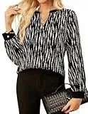GRACE KARIN Damen Pullover Tops Professionelles lockeres Top Laterne Langarm Kontrast Hemd Bluse Schwarz L