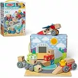Melissa & Doug - Blockables Fahrzeuge Bauset - 54 teiliges Set mit Holzbausteinen, Steckverbindungen und Filzaccessoires für kreatives Bauen und Spielen, für Kinder ab 2 Jahren