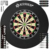 KESSER® Profi Dartscheibe Sisal – Steeldart Dartboard Set 9 Pfeilen mit Metallspitze, 24 Pro Flights & Zubehör, selbstheilend, Wandmontage, Steeldartscheibe Dartboard mit Schutzring, inkl. Montageset