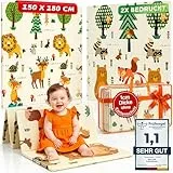 Mallie® Spielmatte Baby Faltbar inkl. Gratis Tragetasche 180x150x1cm [100% BPA- und Schadstoff-Frei] Doppelseitige Krabbelmatte Baby, Krabbeldecke Baby I Baby Play Mat, Spielmatte Baby Faltbar