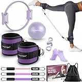 Pilates Ring Kit für Frauen, Pilates Ausrüstung Zubehör, Home Workout Set mit Magic Circle, Mini Gymnastikball, Knöchel Widerstandsbänder & Yoga Socken, für Fitness, Toning & Better Me Geschenke