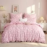 RUIKASI Bettwäsche 220x240 Baumwolle 3 teilig Rosa - Baumwollbettwäsche 220 x 240 mit Herzen Muster, Bettbezug Set 240x220 Cotton mit Reißverschluss