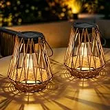 GIGALUMI Solarlampen für außen Hängend,2 Stück Rattan Solar Laternen für draußen, IP44 Wasserdicht Gartendeko für draußen Wetterfest, Handgestrickte Laternen für Patio,Terrasse,Hof ,Rundschreiben