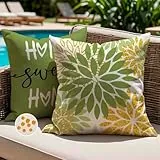 Jayusaror Kissenbezug 45x45 Outdoor Kissen Wetterfest Kissenhülle Grün Gold Dahlien Blumen Zierkissenbezug Cushion Cover Kissenbezüge für Sofa Garten Terrasse Balkon Außenbereich Deko 2er Set