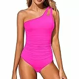 USUN Damen Badeanzug Push Up V Ausschnitt Schwimmanzug Einteilige Raffung Bauchweg Rückenfrei Monokinis Cut Out Retro Sexy Schlankheits Bademode high Waist Swimsuit