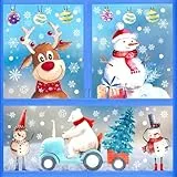 Aquarell Fensterbilder Weihnachten,Selbstklebend Weihnachtsfensterbilder Doppelseitig Fensterbild Weihnachten Wiederverwendbar, Kinder Fensterfolie Weihnachten Winter Static Fenster Fensteraufkleber