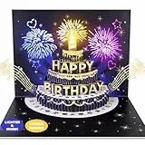 FITMITE Pop-up Geburtstagskarte 3D Geburtstagskarten mit Musik und Licht Happy Birthday Karte Geburtstagsgeschenke für Frauen Männer Freundin(Schwarz-Gold)