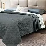 WOLTU Tagesdecke Bettüberwurf 170x210cm Dunkelgrau+Creme Patchwork Wendedesign, Bedspreads aus Mikrofaser, Steppdecke bei Ultraschall genäht, Wohndecke Sofaüberwurf Überwurfdecke für Bett