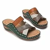 B/H Freizeit Flach Outdoor Trekking Sandalette,Große lässige Sandalen,gekreuzte Keilpantoffeln-A grün_39,wasserdichte rutschfeste Strand Sandalen