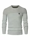 Elegancity Herren Pullover Grau Rundhalsausschnitt Winter Strickpullover Slim Fit Feinstrick Pulli Warm Sweater XL
