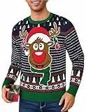Leversic Hässliche Weihnachtspullover Herren Ugly Christmas Sweater Rentier Schneeflocken Lustige Weihnachtspulli Warme Strickpulli für Männer, Navy Blau, XL