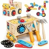 Lehoo Castle Werkzeugkoffer Kinder Werkbank Kinderspielzeug ab 2 Jahre, 29 Stück Kinderwerkzeug Montessori Holzspielzeug, Geschenk Junge Mädchen Werkzeug Motorik Lernspiele 2 3 4 Jahre