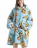 JOJJJOJ Übergroße Hoodie-Decke mit riesiger Tasche Bequeme Sherpa Fleece Decke Kapuzenpullover warmes Sweatshirt Bademantel für Damen Herren Teenager Geschenk(Pizza)