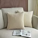 UPOPO 2er Set Kord Kissenbezug Dekorative Einfarbig Kissen Cord-Kissen Kissenhülle Kissenbezüge Dekokissen Zierkissen Sofakissen für Sofa Schlafzimmer Wohnzimmer mit Reißverschlüsse 40 X 40cm Beige