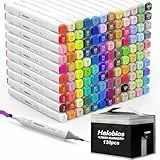Halobios 120 Farben Alkohol Marker Set, Alcohol Twinmarker, Meißel & Feine Verdoppelt Spitzt Alkohol Permanenter Marker Stifte mit Anti-Seepage Abstandshaltern für Manga, Design, Malerei, Zeichnung