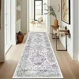 Enyhom Teppich Läufer, 60 x 180 cm Grau Extra Lange Läufer Teppiche für Flur rutschfest Waschküche Maschine Waschbar Küche Bodenmatte für Eingang Schlafzimmer Treppe Badezimmer