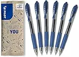 PILOT - 6er-Set G2 - Nachfüllbarer Gelschreiber mit Druckmechanik - Schreibkomfort ausgezeichnet - Blau - Mittelspitze