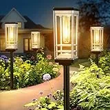 BUCASA Solarlampen für Außen Garten 4 Stück, 2X Größer, Heller Solarleuchten für Außen mit Warmweiß Wolfram, 12 Std. Längere Arbeitzeit Solarleuchten Garten Deko für Rasen, Terrasse, Hof, Geschenke