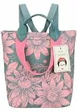 Fritzi x Frida Kahlo Ju Limited Bloom Green Rucksack Damen Canvas Reißverschluss Innenfach Steckfächer verstellbare Schulterriemen Kurzgriff Alltag Reisen Freizeit 28,5 x 35,5 x 11,5 cm, Grünrosa