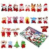 Toyvian Countdown Advent Kalender- Weihnachten 24 Tage Mini Advent Kalender mit 24 Tier Plüsch Spielzeug- Weihnachten Dekorationen Xmas Party Favor Geschenke für Jungen Mädchen Kleinkinder