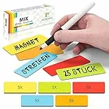 2DOBOARD Magnetstreifen beschreibbar - 7,5 cm x 2,5 cm Bunt - 25 Stück - Magnetschilder zum beschriften – Für Kühlschrank, Whiteboard & Tafel - Magnetetiketten